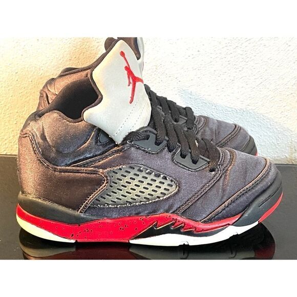 Nike Air Jordan 5 Black Satin/Varsity Red 440890-008 Mid Toddler Sneakers SZ 11C - Picture 8 of 12